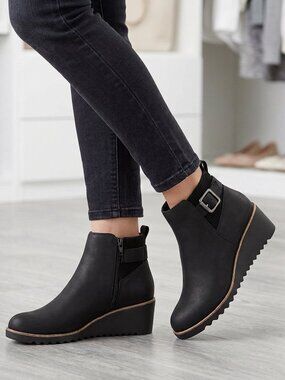LifeStride Women's Size 9.5 M Zayne Wedge Boots Bootie- Zip Buckle Comfort Black